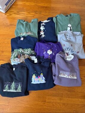 VTG Winter Bunny Snowman Sweatshirt Bundle Cottage Core 9 Pullovers Size M L